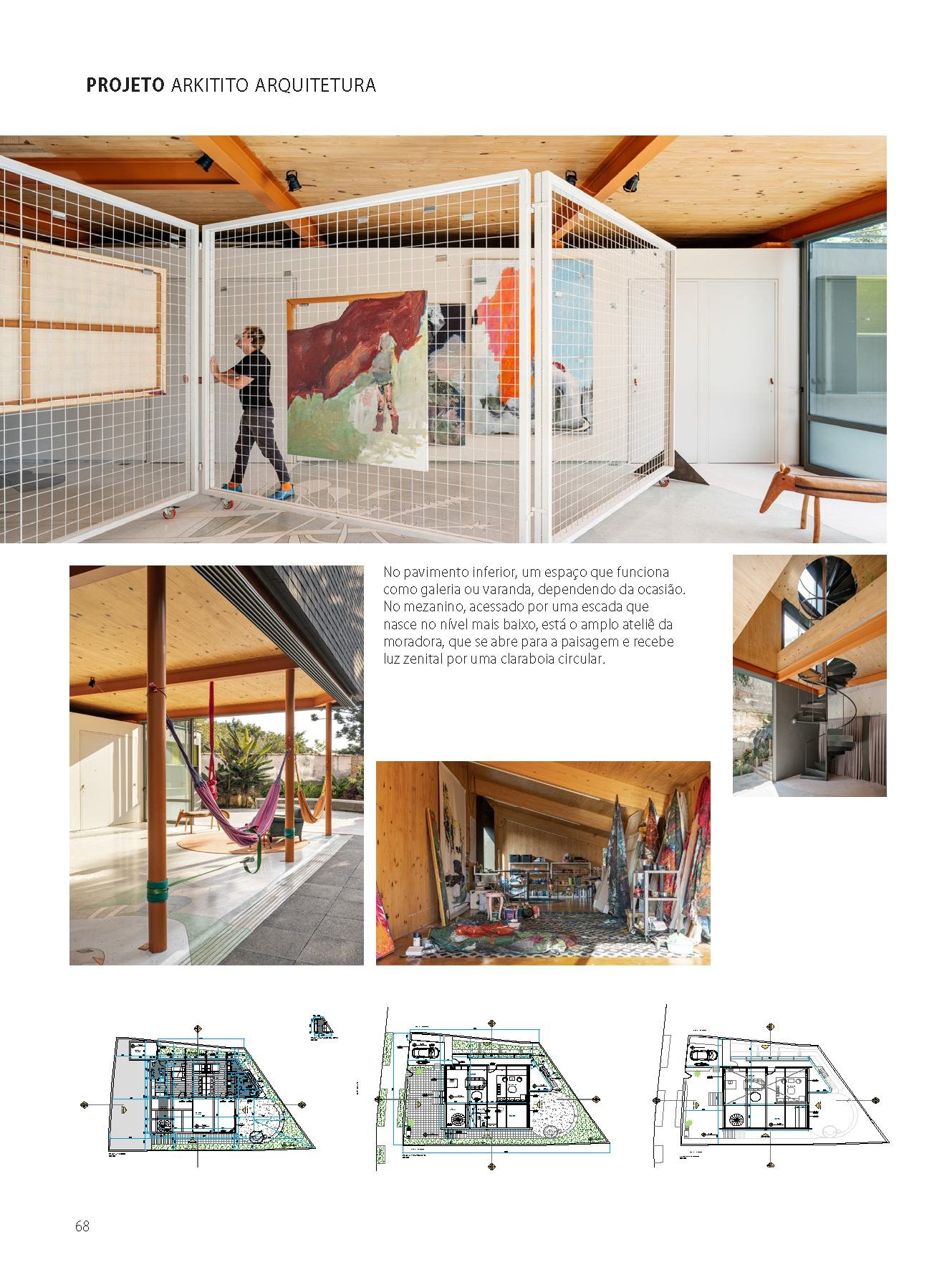 Prancha da Casa Toca com fotos, cortes e plantas do projeto